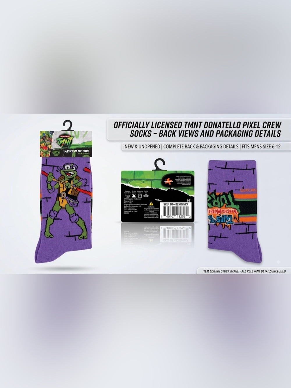 NWT World of TMNT Donatello Purple Crew Socks Men’s Size 6-12 (Odd Sox)
